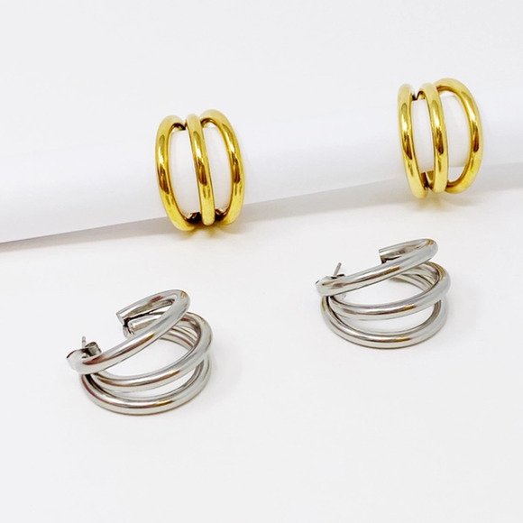 Triple the Layers Classic Earrings Gold Tone - Picture 2 of 8